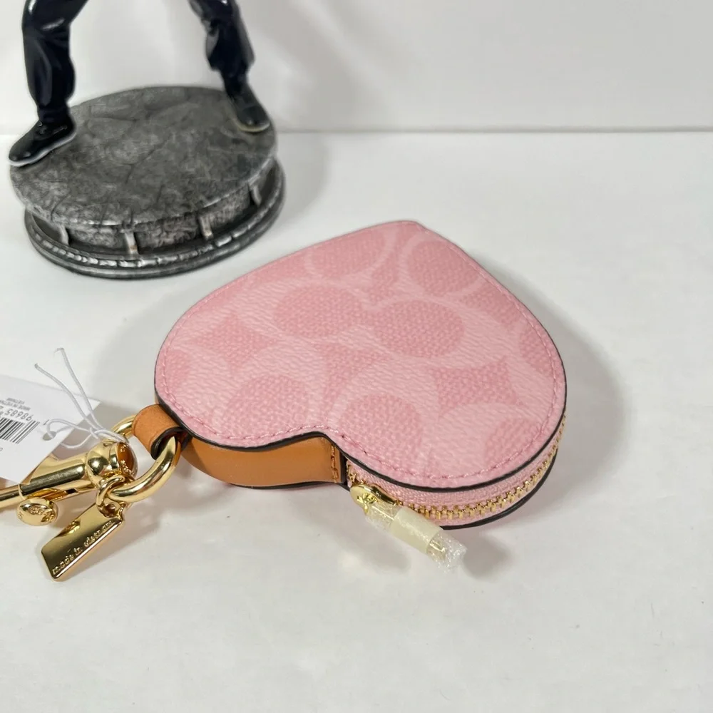 Coach Heart Bag Charm In Signature Canvas NWT